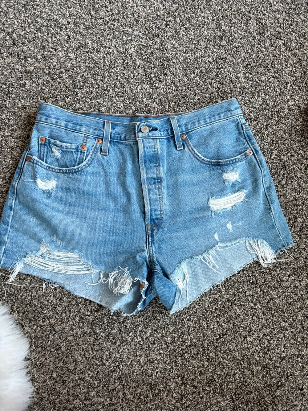 Levi's Light Blue Distressed Denim Cutoff Shorts 501